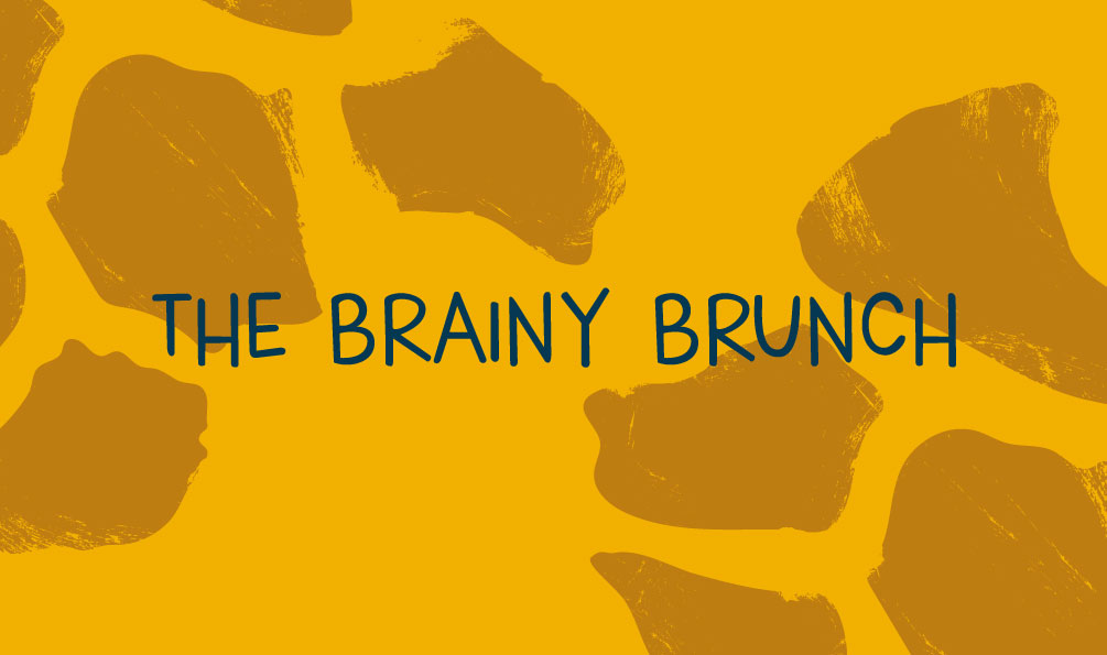 yellow edinburgh science festival brainy brunch graphic with giraffe pattern