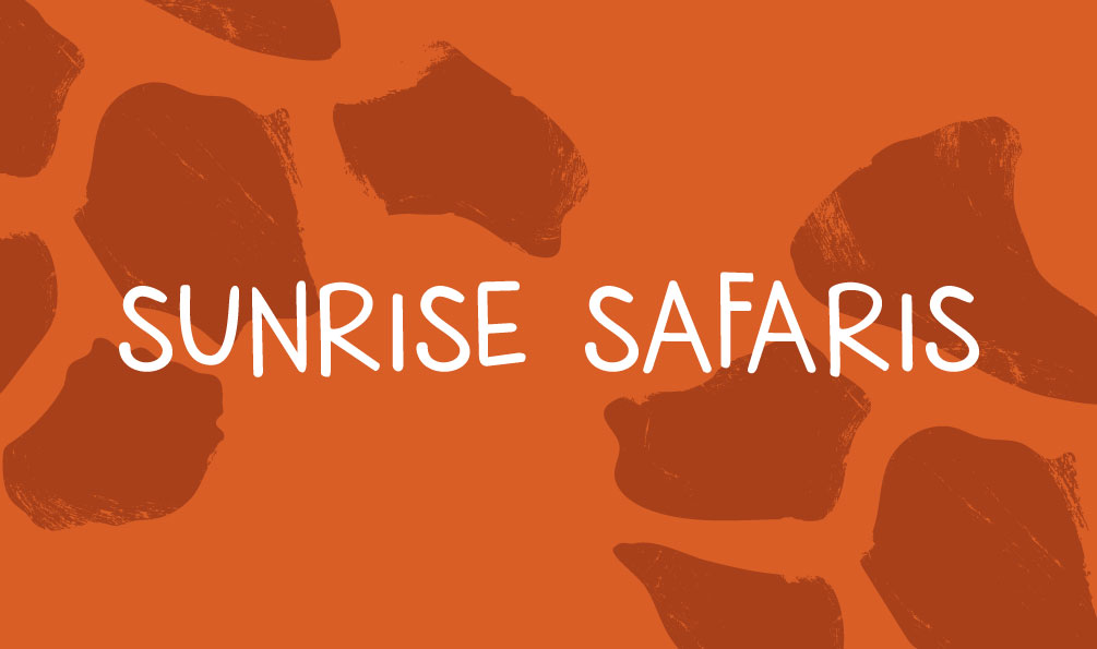 orange sunrise safaris graphic with giraffe pattern