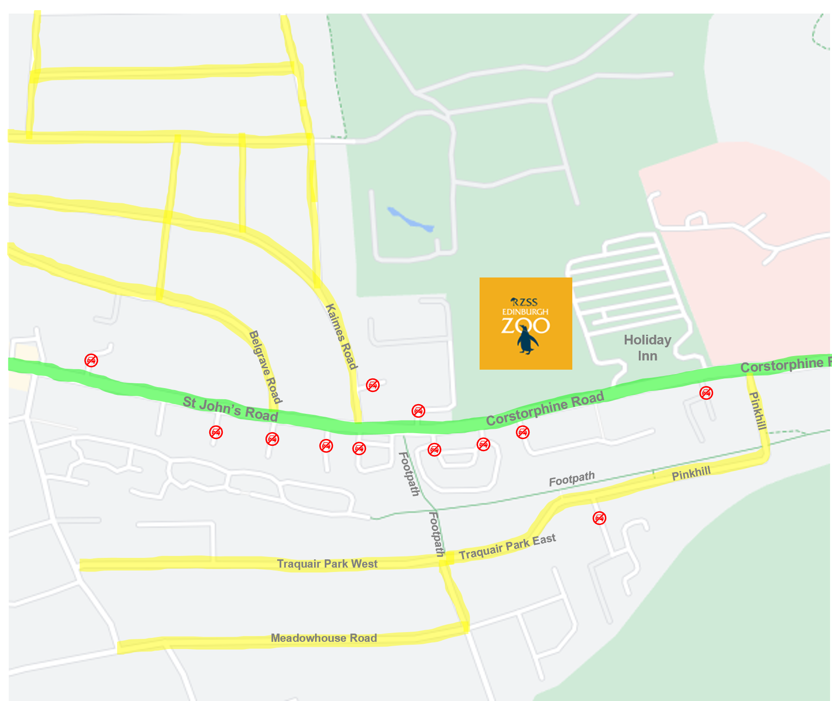 screenshot of google maps showing alternative parking around the zoo