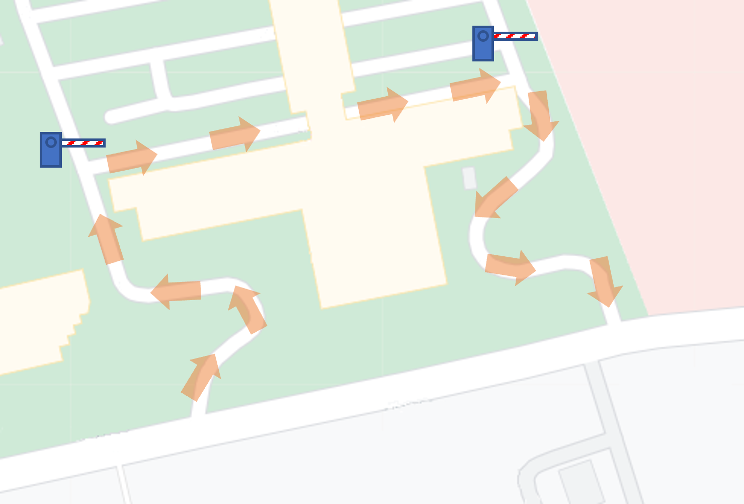screenshot of google maps showing one way system arrows into and out of zoo