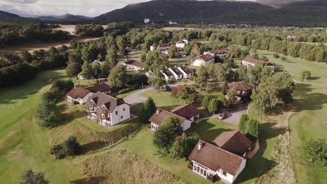 spey valley resort aerial shot with lodges