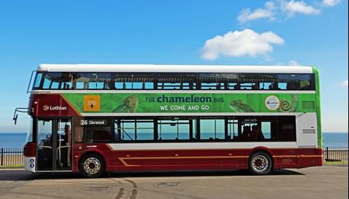 Side view of Lothian bus with chameleon wrapping

Image: 2017