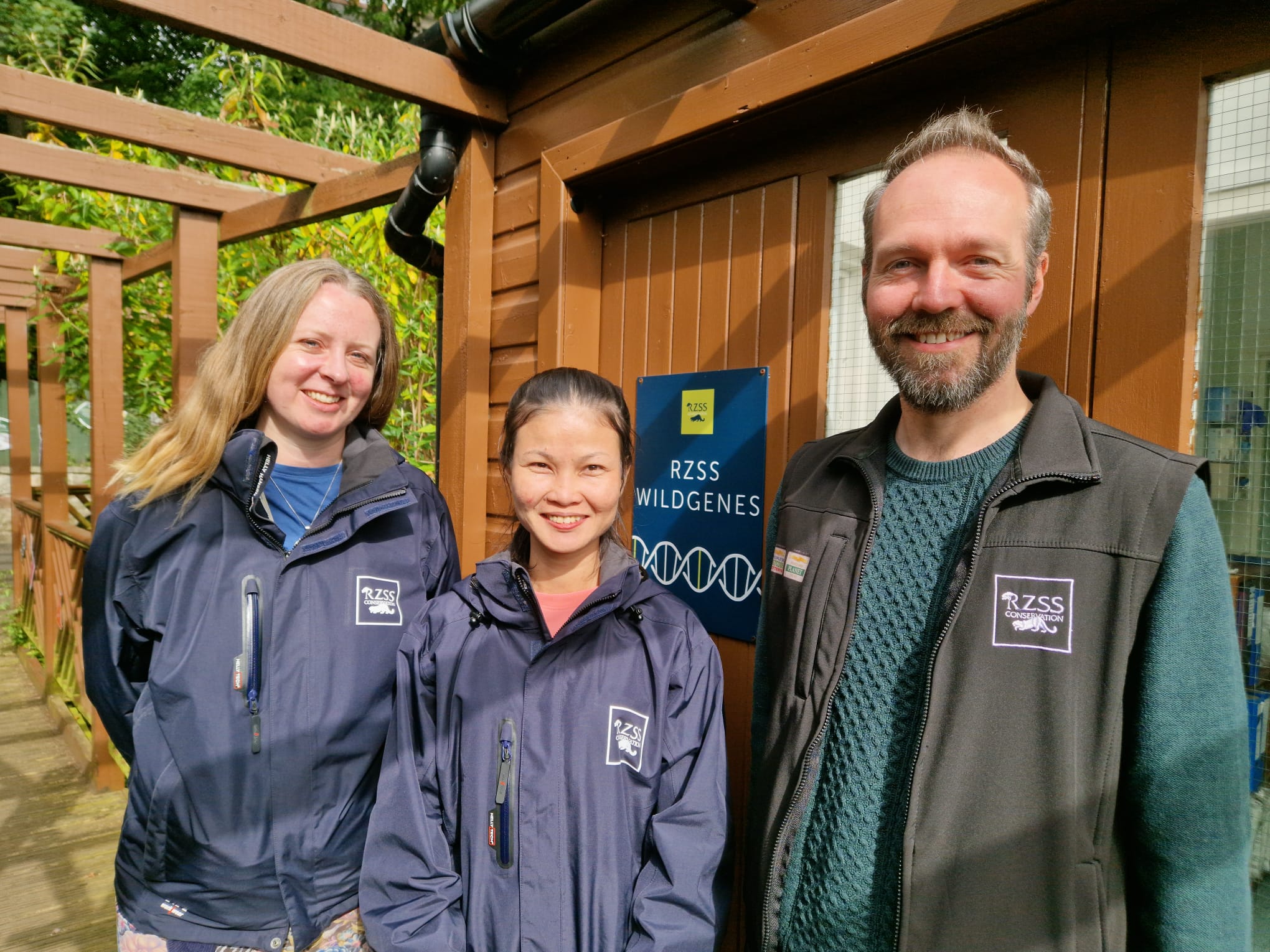 RZSS WildGenes team Dr Alex Ball and Liz Heap with Sophorn Keath IMAGE: Rhiordan Langan-Fortune 2024