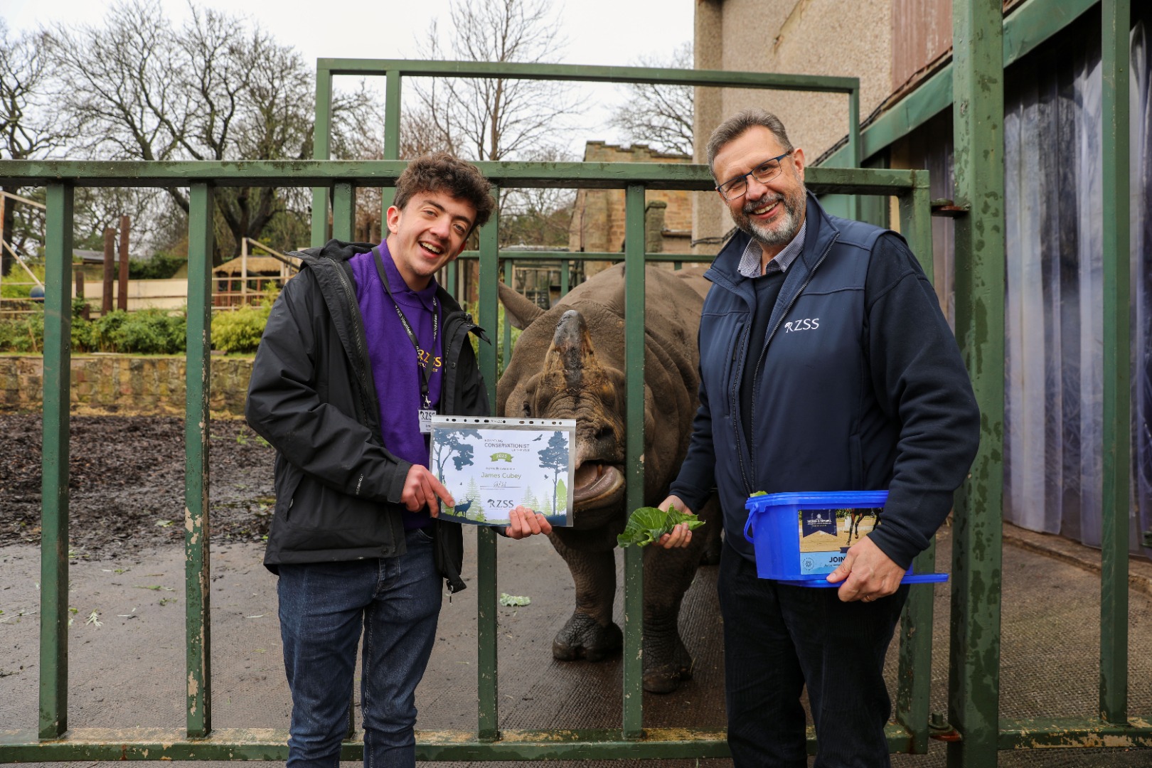 Young Conservationist of the Year award winner James Cubey with RZSS CEO David Field