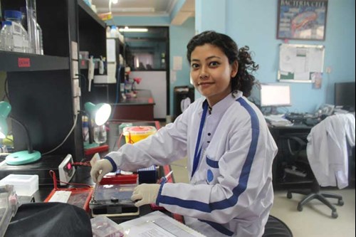 Jyoti Joshi in lab in Nepal IMAGE: Himalayan Wolf Project 2019