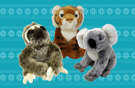 Animal plush toys of sloth, tiger and koala IMAGE: Gillian Roberts 2024