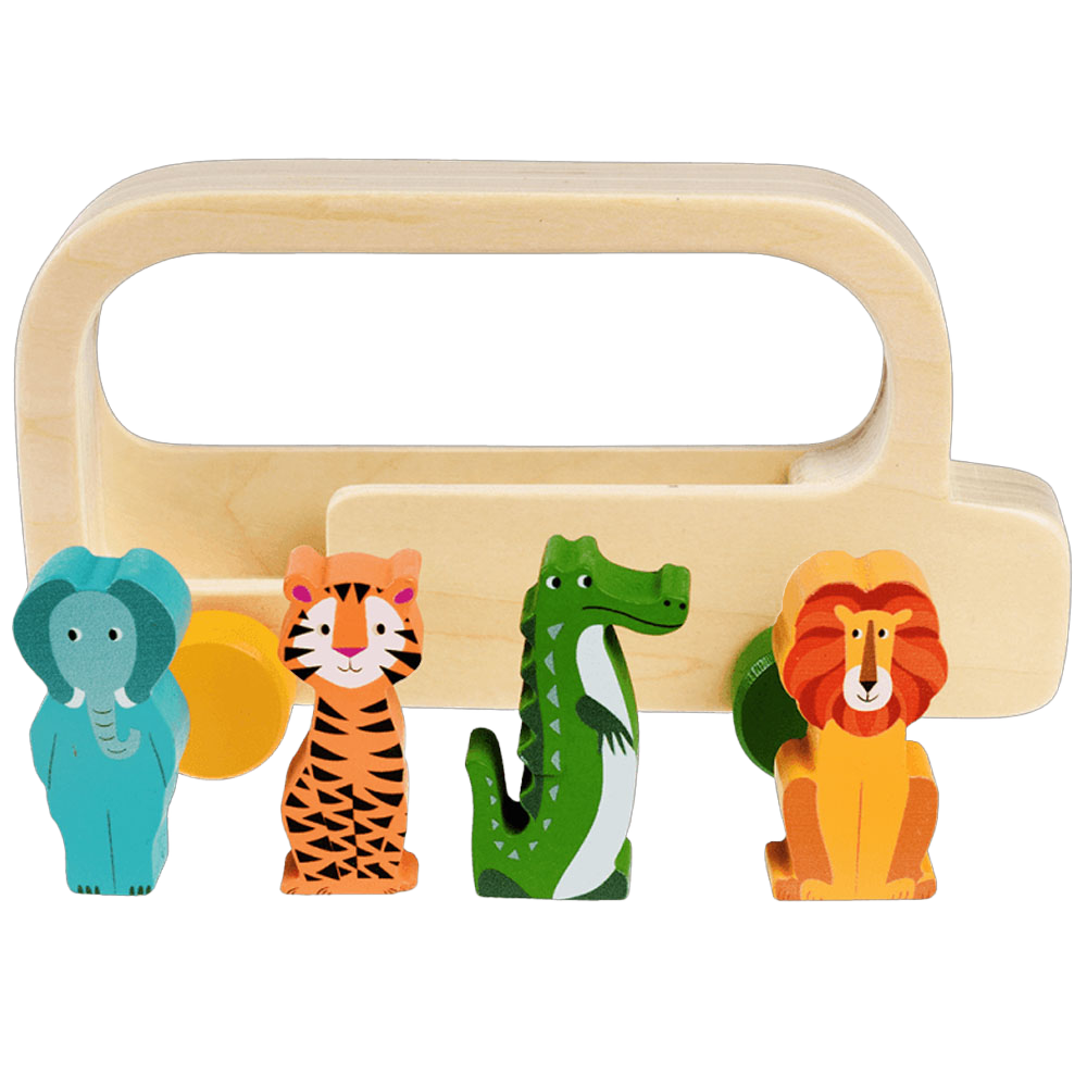 colourful creatures wooden bus with elephant, tiger, crocodile and lion IMAGE: Retail 2024