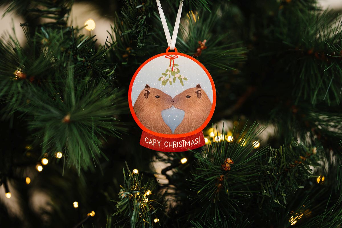 Capy Christmas tree decoration in red. IMAGE: Rachel Hein November 2025
