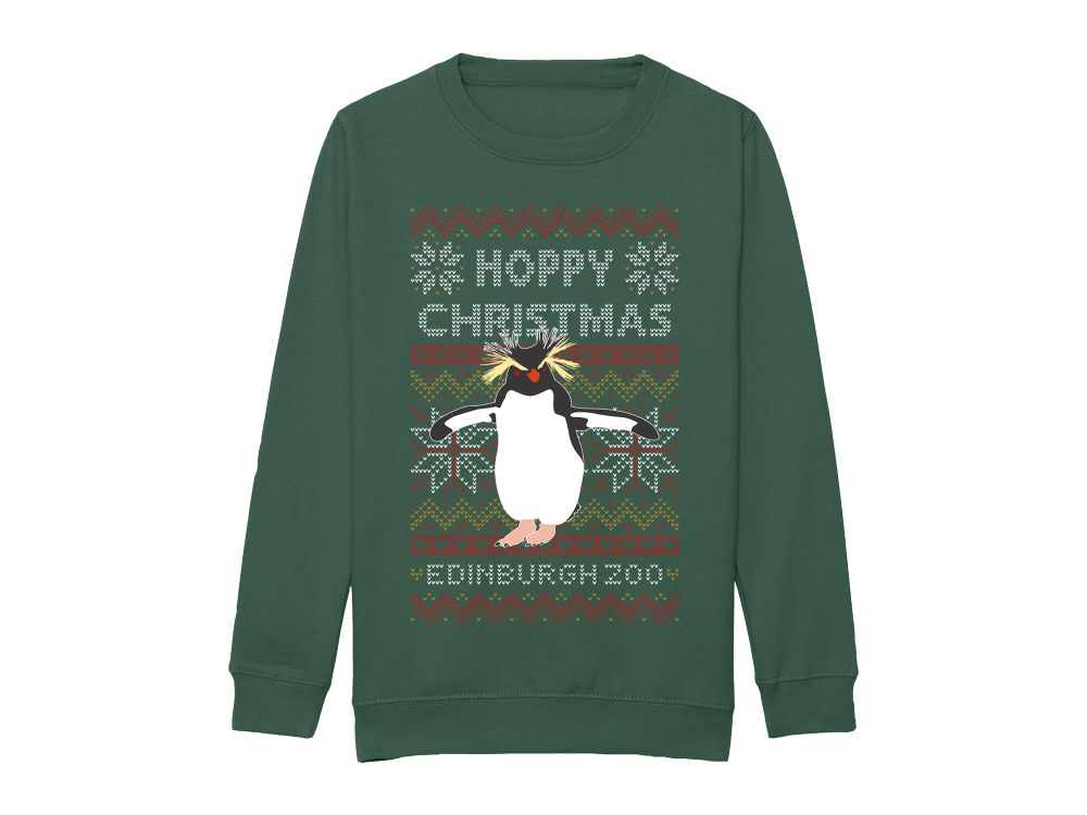 green rockhopper penguin christmas jumper